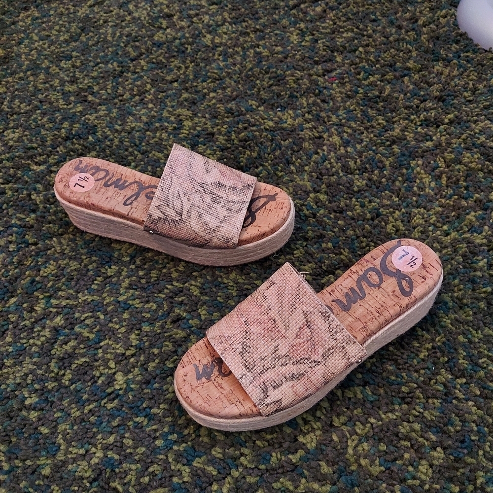 Sam Edelman NEW Beige Floral Slip On Platforms 7.5 - Picture 9 of 10